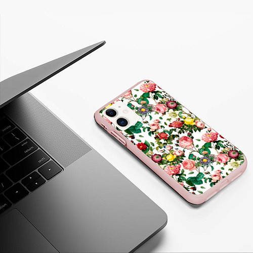 Чехол iPhone 11 матовый Узор из летних роз Summer Roses Pattern / 3D-Светло-розовый – фото 3