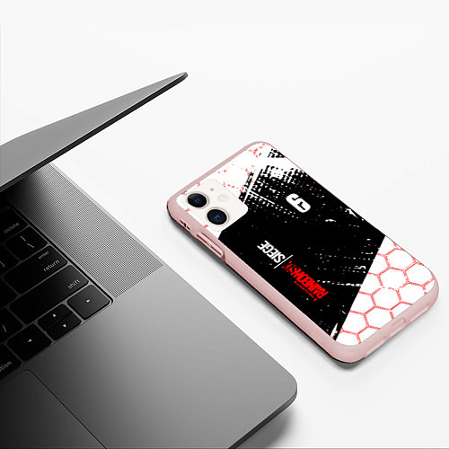 Чехол iPhone 11 матовый RAINBOW SIX SIEGE 6 соты / 3D-Светло-розовый – фото 3