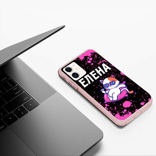 Чехол iPhone 11 матовый Елена - КОШЕЧКА - Краска / 3D-Светло-розовый – фото 3