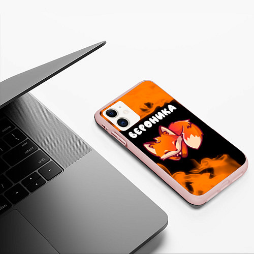 Чехол iPhone 11 матовый Вероника - ЛИСИЧКА - Пламя / 3D-Светло-розовый – фото 3