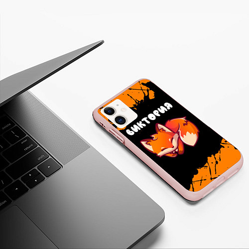 Чехол iPhone 11 матовый Виктория ЛИСИЧКА Брызги / 3D-Светло-розовый – фото 3