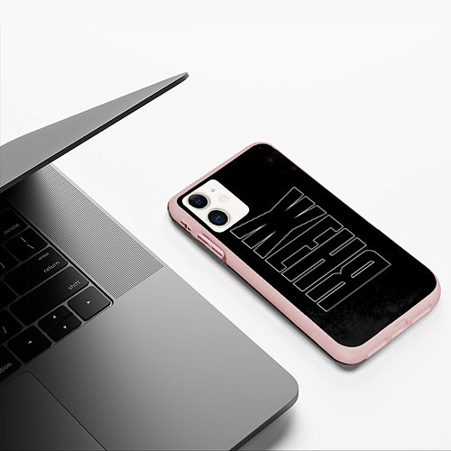 Чехол iPhone 11 матовый Имя Женя по-вертикали с темным фоном / 3D-Светло-розовый – фото 3
