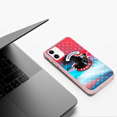 Чехол iPhone 11 матовый Американский орел USA / 3D-Светло-розовый – фото 3