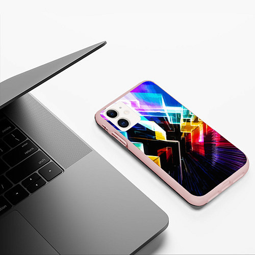 Чехол iPhone 11 матовый Неоновая молния Абстракция Neon Lightning Abstract / 3D-Светло-розовый – фото 3