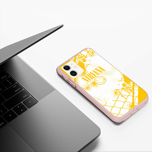 Чехол iPhone 11 матовый Nirvana - нирвана смайл / 3D-Светло-розовый – фото 3