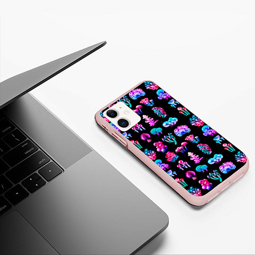 Чехол iPhone 11 матовый NEON MUSHROOMS / 3D-Светло-розовый – фото 3