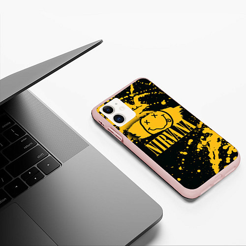 Чехол iPhone 11 матовый NIRVANA логотип и краска / 3D-Светло-розовый – фото 3