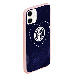 Чехол iPhone 11 матовый Лого Inter в сердечке на фоне мячей, цвет: 3D-светло-розовый — фото 2