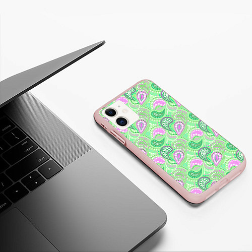 Чехол iPhone 11 матовый Turkish cucumber green background / 3D-Светло-розовый – фото 3