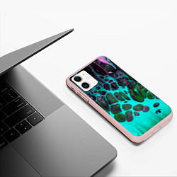 Чехол iPhone 11 матовый Неоновый песок и камни - Голубой, цвет: 3D-светло-розовый — фото 2