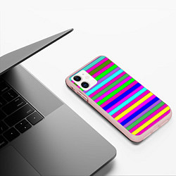 Чехол iPhone 11 матовый Multicolored neon bright stripes, цвет: 3D-светло-розовый — фото 2