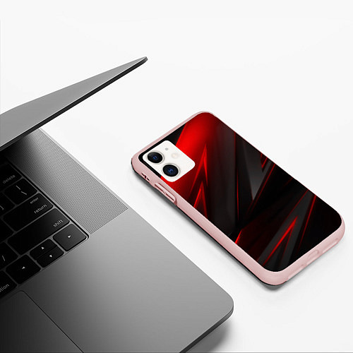 Чехол iPhone 11 матовый Red and Black Geometry / 3D-Светло-розовый – фото 3