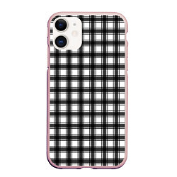 Чехол iPhone 11 матовый Black and white trendy checkered pattern, цвет: 3D-светло-розовый