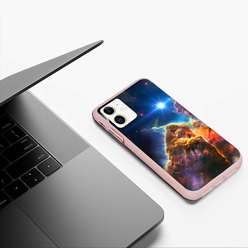 Чехол iPhone 11 матовый Бесконечное космическое пространство / 3D-Светло-розовый – фото 3