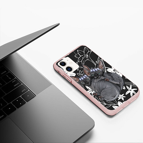 Чехол iPhone 11 матовый Милые сфинксы / 3D-Светло-розовый – фото 3