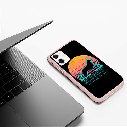 Чехол iPhone 11 матовый Ретро Волк / 3D-Светло-розовый – фото 3