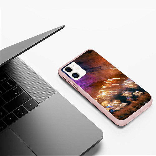 Чехол iPhone 11 матовый Неоновые огни и краска во тьме - Оранжевый / 3D-Светло-розовый – фото 3