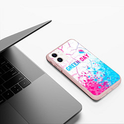 Чехол iPhone 11 матовый Green Day neon gradient style: символ сверху, цвет: 3D-светло-розовый — фото 2