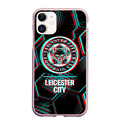 Чехол iPhone 11 матовый Leicester City FC в стиле glitch на темном фоне, цвет: 3D-светло-розовый