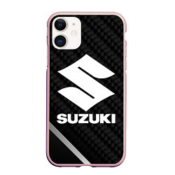 Чехол iPhone 11 матовый Suzuki карбон, цвет: 3D-светло-розовый