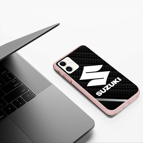 Чехол iPhone 11 матовый Suzuki карбон / 3D-Светло-розовый – фото 3
