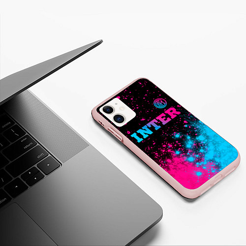 Чехол iPhone 11 матовый Inter - neon gradient: символ сверху / 3D-Светло-розовый – фото 3