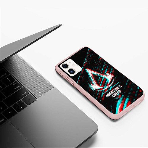 Чехол iPhone 11 матовый Assassins Creed в стиле glitch и баги графики на т / 3D-Светло-розовый – фото 3