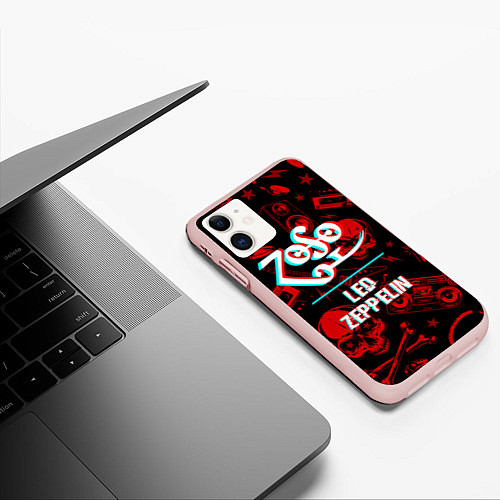 Чехол iPhone 11 матовый Led Zeppelin rock glitch / 3D-Светло-розовый – фото 3