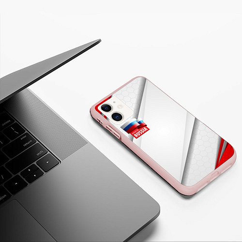 Чехол iPhone 11 матовый Red & white флаг России / 3D-Светло-розовый – фото 3