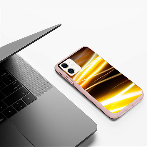 Чехол iPhone 11 матовый Желтые неоновые полосы / 3D-Светло-розовый – фото 3