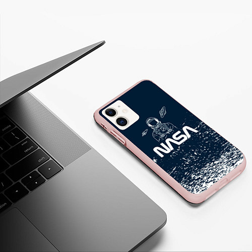 Чехол iPhone 11 матовый Nasa - белые брызги / 3D-Светло-розовый – фото 3