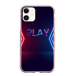 Чехол iPhone 11 матовый Play неоновые буквы и красно синие полосы, цвет: 3D-светло-розовый