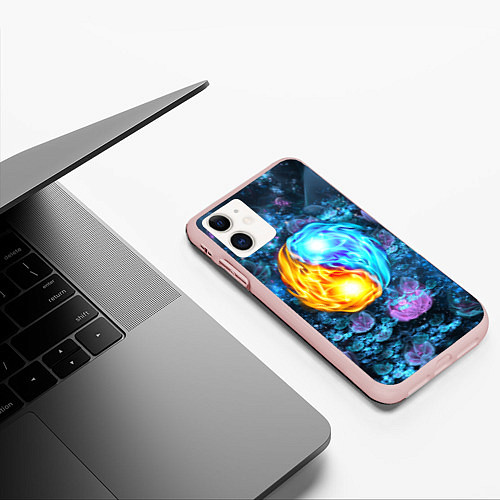 Чехол iPhone 11 матовый Инь Ян / 3D-Светло-розовый – фото 3