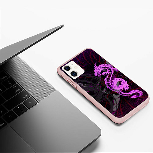 Чехол iPhone 11 матовый Неоновый дракон purple dragon / 3D-Светло-розовый – фото 3