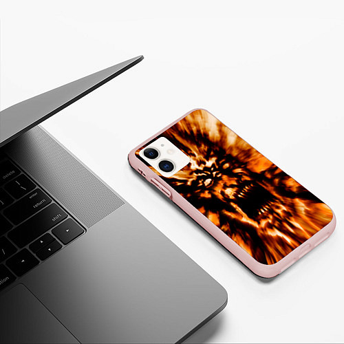 Чехол iPhone 11 матовый Fire demon scream / 3D-Светло-розовый – фото 3