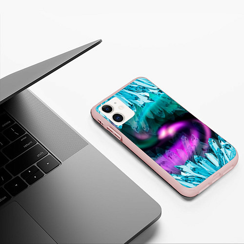 Чехол iPhone 11 матовый Кристаллы и северное сияние / 3D-Светло-розовый – фото 3