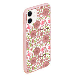 Чехол iPhone 11 матовый Фламинго и лотосы, цвет: 3D-светло-розовый — фото 2