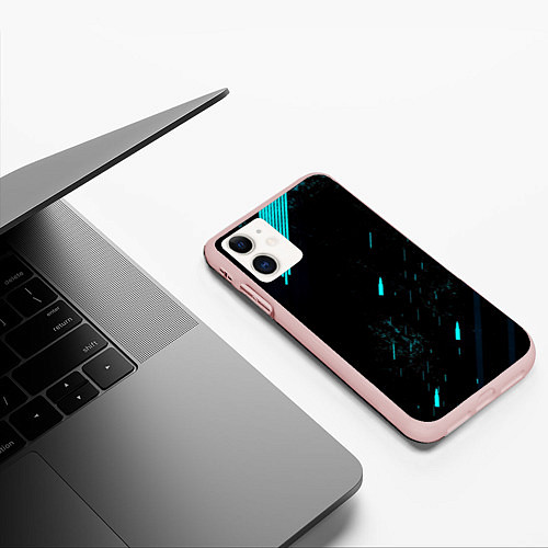 Чехол iPhone 11 матовый Abstraction Line blue / 3D-Светло-розовый – фото 3