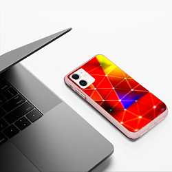 Чехол iPhone 11 матовый Digital triangle abstract, цвет: 3D-светло-розовый — фото 2