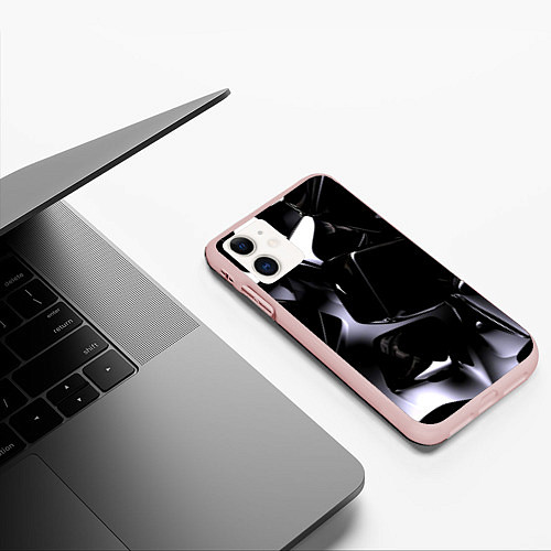 Чехол iPhone 11 матовый Хромированные кубы / 3D-Светло-розовый – фото 3