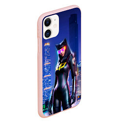 Чехол iPhone 11 матовый Cat girl on the background of a megalopolis, цвет: 3D-светло-розовый — фото 2