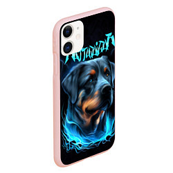 Чехол iPhone 11 матовый Rottweiler and lightnings, цвет: 3D-светло-розовый — фото 2