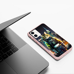 Чехол iPhone 11 матовый Cool cat in New York city at night, цвет: 3D-светло-розовый — фото 2