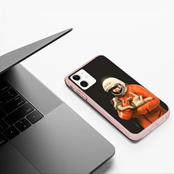 Чехол iPhone 11 матовый Гагарин с лайкой, цвет: 3D-светло-розовый — фото 2