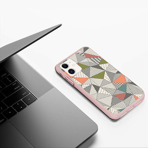 Чехол iPhone 11 матовый Геометрия / 3D-Светло-розовый – фото 3