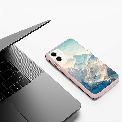 Чехол iPhone 11 матовый Горы / 3D-Светло-розовый – фото 3