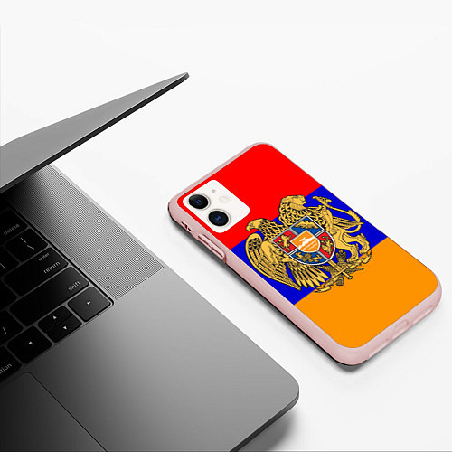 Чехол iPhone 11 матовый Герб и флаг Армении / 3D-Светло-розовый – фото 3
