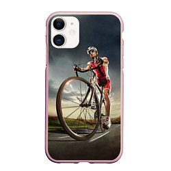 Чехол iPhone 11 матовый Велогонщик, цвет: 3D-светло-розовый