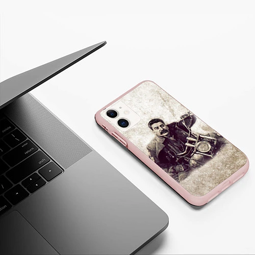 Чехол iPhone 11 матовый Сталин байкер / 3D-Светло-розовый – фото 3