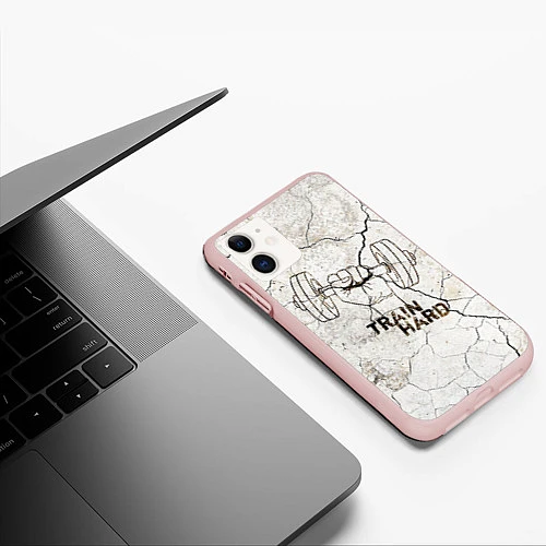 Чехол iPhone 11 матовый Train hard / 3D-Светло-розовый – фото 3